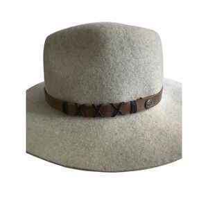 Pistil Gray 100% Wool Felt Fedora Hat with Leather Band Wide Brim Womens